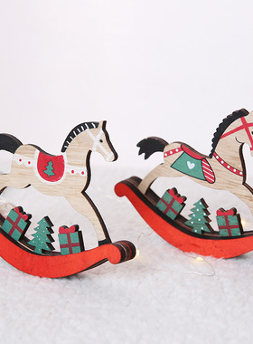 Christmas decorations wooden rocking horse kindergarten toys