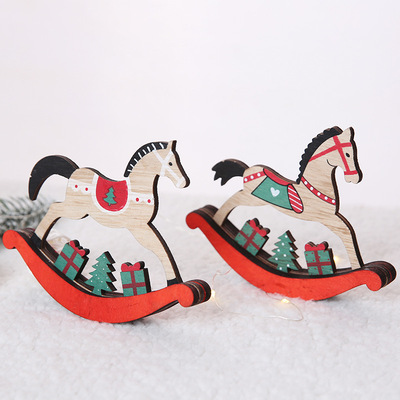 Christmas decorations wooden rocking horse kindergarten toys