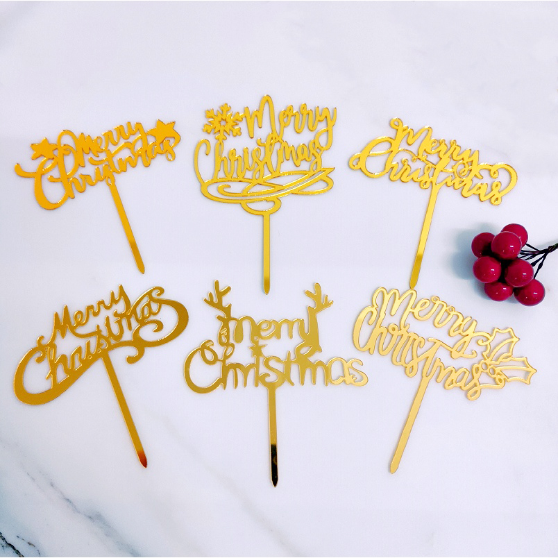 10 PCS Acrylic Merry Christmas Cake Topper Xmas Cake Decorat