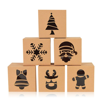 5pcs Christmas Kraft Paper Cookie Gift Boxes Candy Box Bags