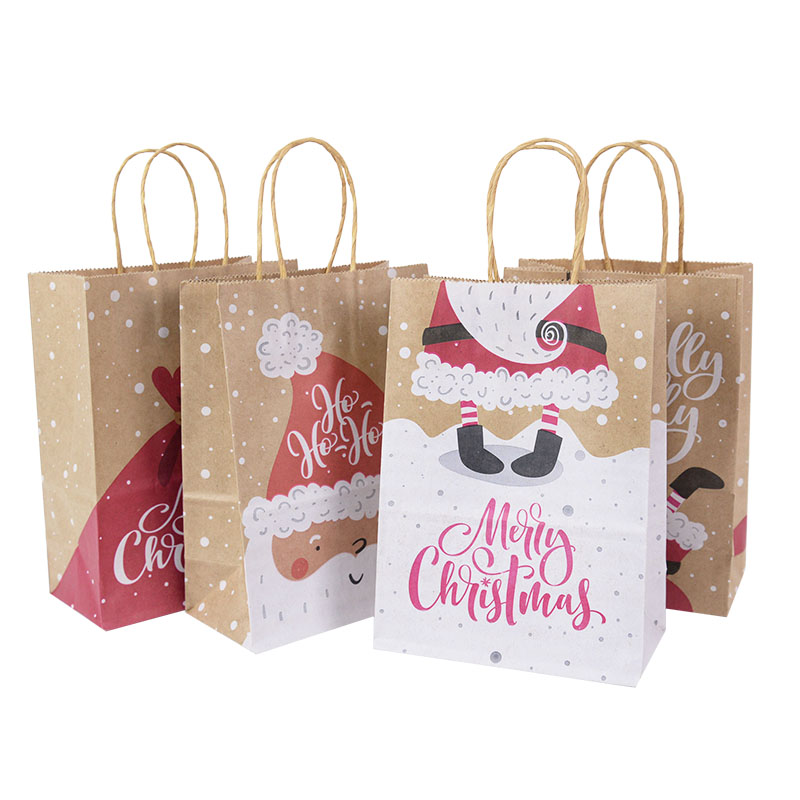 21cm Large Christmas Gift Bags 5 Pieces Kraft Paper Bag for