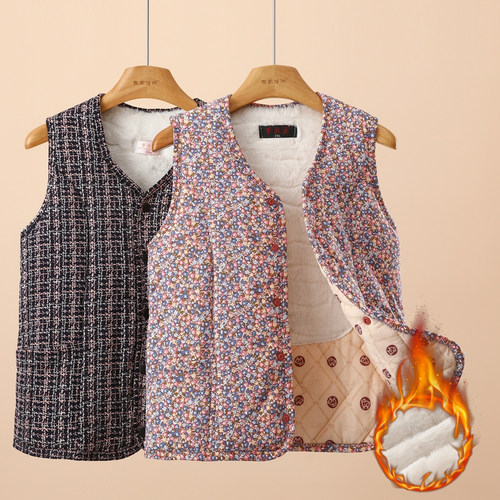 冬季妈妈加绒加厚保暖马甲