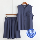 睡衣套装 无袖 绵绸男士 2025年夏薄款 爸爸人造棉家居服 开衫 背心短裤