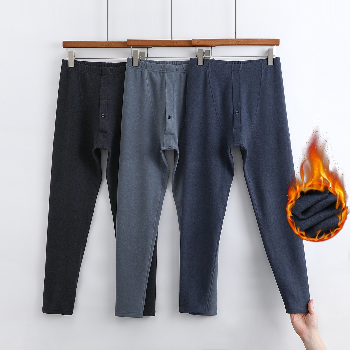 中老年男高弹保暖裤秋冬季爸爸秋裤加绒加厚打底裤爷爷棉裤家居裤