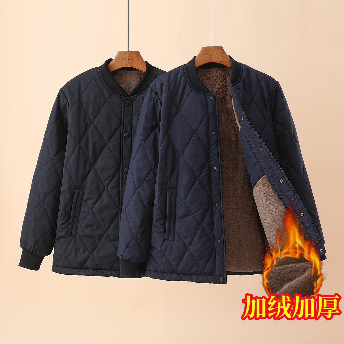 男士加绒加厚保暖棉衣