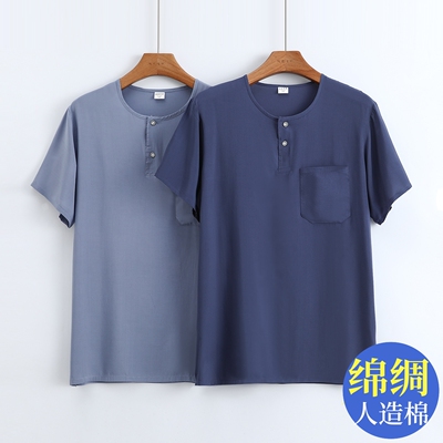 绵绸上衣男夏季短袖衬衫