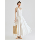 签儿 白色蕾丝女神氛围感超仙连衣裙女夏V领度假长款 马甲背心裙子