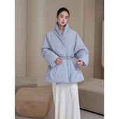 羽绒服冬季 签儿新品 简约雾霾蓝收腰中长款 加厚保暖白鸭绒大衣外套