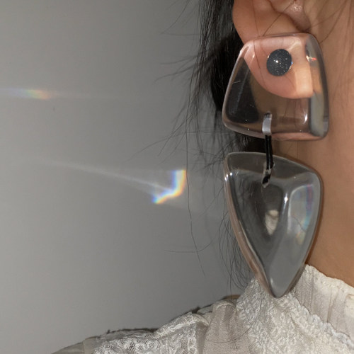 欧美走秀款透明几何夸张耳环高级感未来冷淡风设计感耳钉个性耳饰