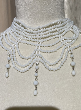 白色串珠多层流苏礼服夏天项链女款2024新款少女心配饰颈链锁骨链