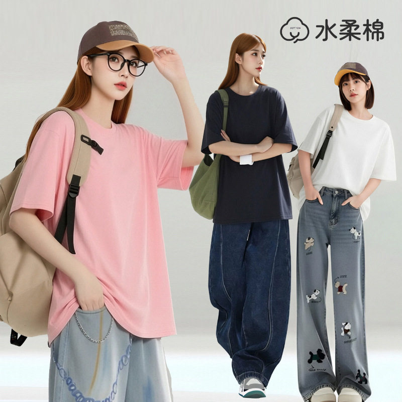女士短袖t恤纯棉夏季薄款纯色