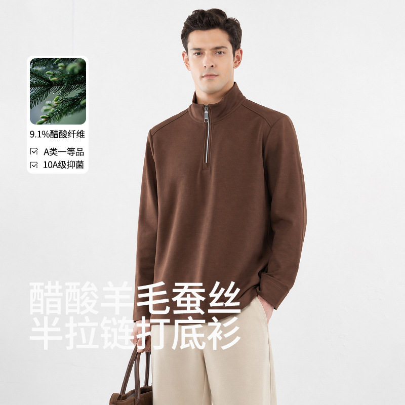 秋冬男士醋酸羊毛半拉链立领