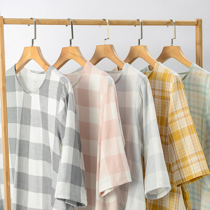 双层纱布七分袖居家服女士睡衣