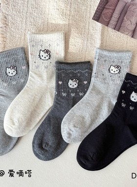 ADD儿童袜子冬季新款卡通小猫精梳棉灰色韩版东大门学生袜