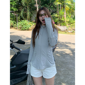 EAL褶皱收腰立领防晒衣女新款修身冰丝凉感透气防紫外线皮肤衣