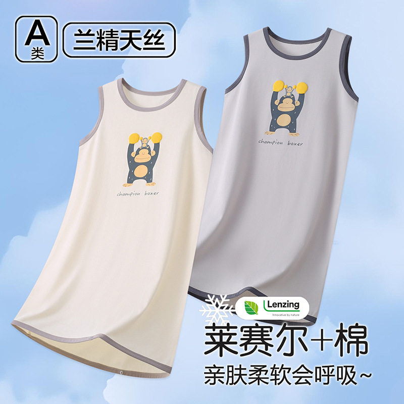 ABT男童睡裙夏季儿童睡袍卡通a类棉中大童无袖薄款莱赛尔家居服