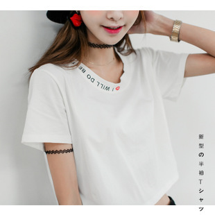纯棉短款上衣字母短袖女士