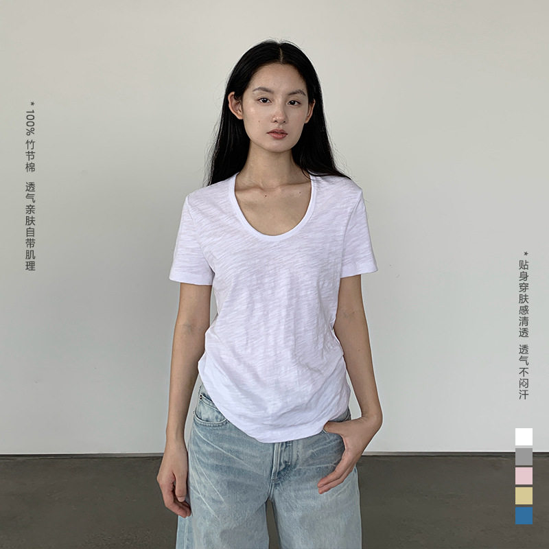 正肩短袖T恤女夏季新款百搭