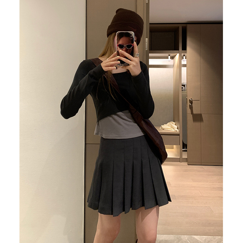 春季新款小个子高腰A字短裙女