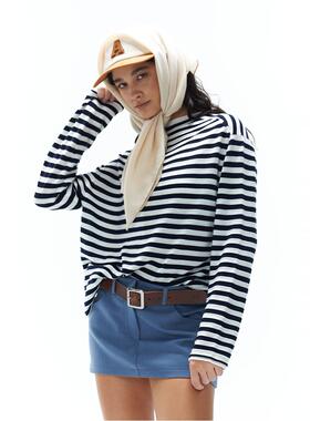 AXYPAGES复古风条纹醋酸针织条纹长袖日常春秋百搭打底衫男女同款