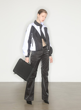 AXYPAGES美式未来感立体廓形半高领拼色宽松短夹克外套黑白拼色女