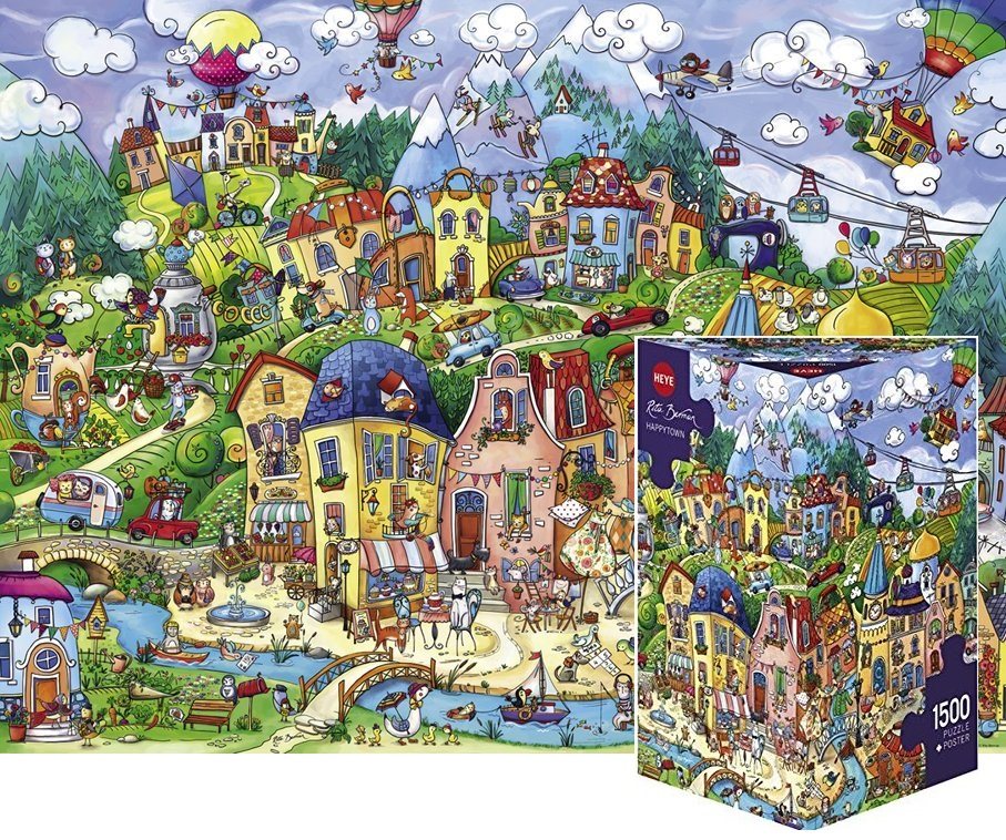 现货德国heye开心幸福小镇1500片进口拼图三角盒成年减压大型玩具
