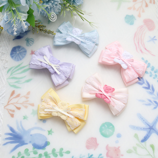 原创设计蓝色水色蝴蝶结发夹边夹可爱少女发饰lolita头饰发卡女童