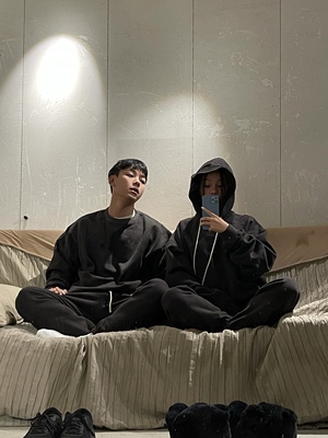 廓形保暖连帽卫衣王宝妞百搭抽绳