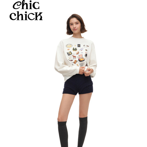ChicChick海军蓝羊毛百搭短裤
