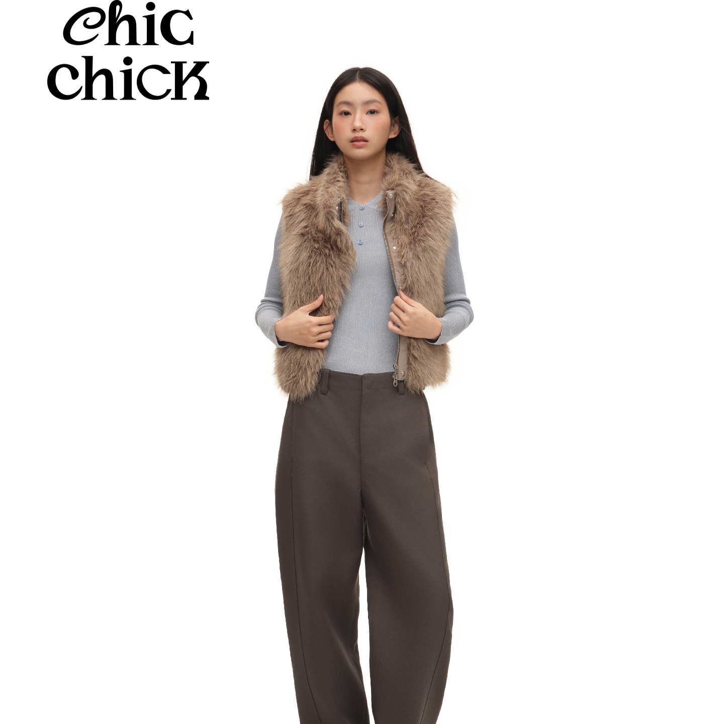 ChicChick摩登复古肉桂棕马甲