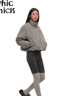 ChicChick时髦小鸡新品摩登经典 炭灰高弹拉链装饰秋冬紧身打底裤