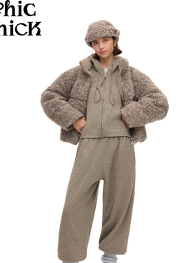 ChicChick时髦小鸡 舒芙蕾 燕麦色云朵宽松连帽卫衣束脚卫裤套装