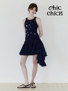 ChicChick时髦小鸡vol20藏蓝流浪风多层拖尾不规则拼接半身蛋糕裙