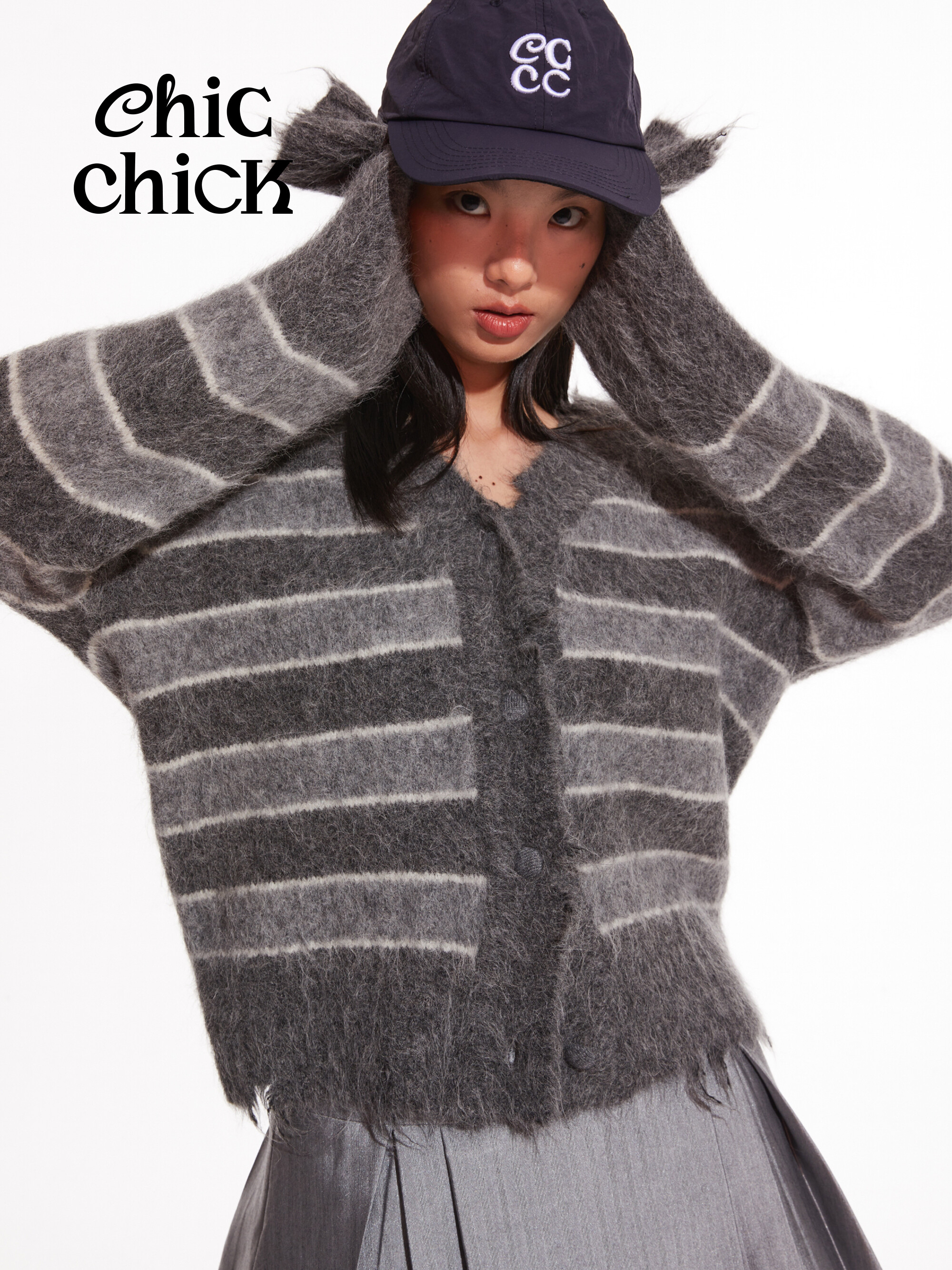 chicchick羊驼毛衣v领开衫