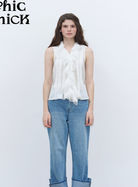 ChicChick时髦小鸡新品 工艺单宁法式复古高腰直筒两穿翻边牛仔裤