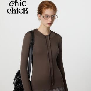 叠穿连帽针织打底衫 甄选天丝羊毛 乌木棕 ChicChick时髦小鸡新品