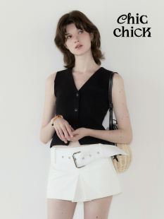 ChicChick时髦小鸡vol20白色金属腰带低腰压褶迷你裙防走光短裤