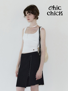 ChicChick时髦小鸡vol20黑色风纪扣装 饰设计感针织不规则半身裙