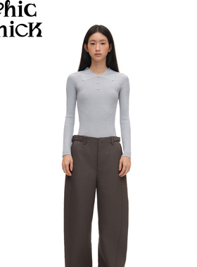 ChicChick时髦小鸡新品 知更鸟蓝 亮丝纱线假领子坑条毛织打底衫