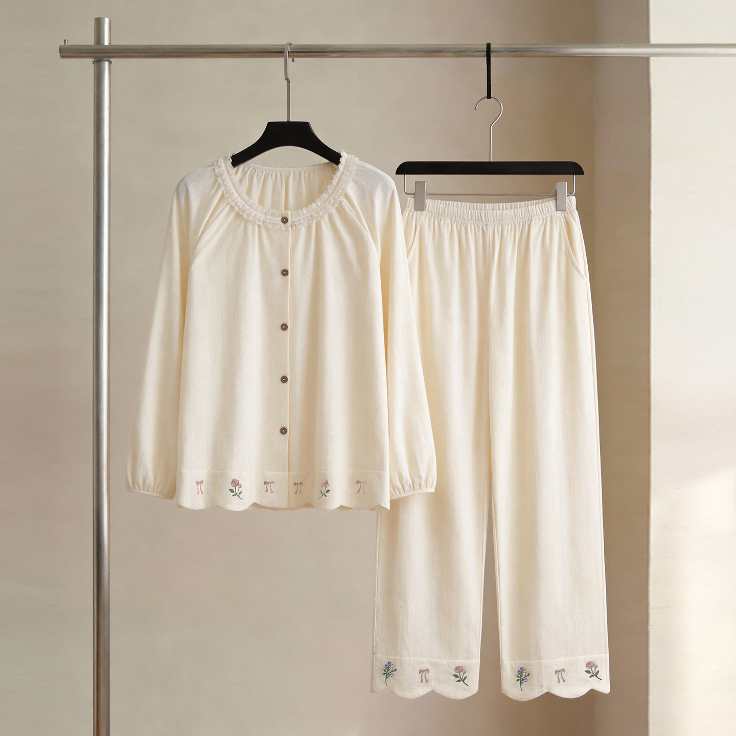 SLEEPTIGHT春秋睡衣女款纯棉长袖圆领小众设计感宫廷风外穿家居服