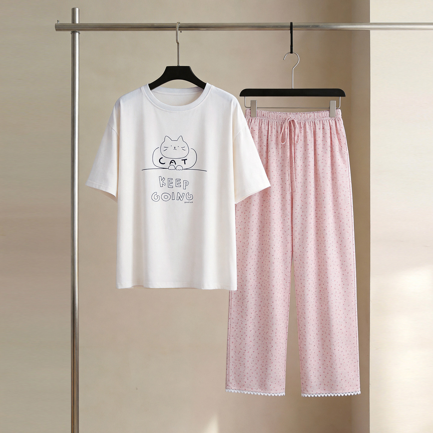 SLEEPTIGHT莫代尔睡衣女款夏季短袖粉色长裤薄款小个子夏天家居服