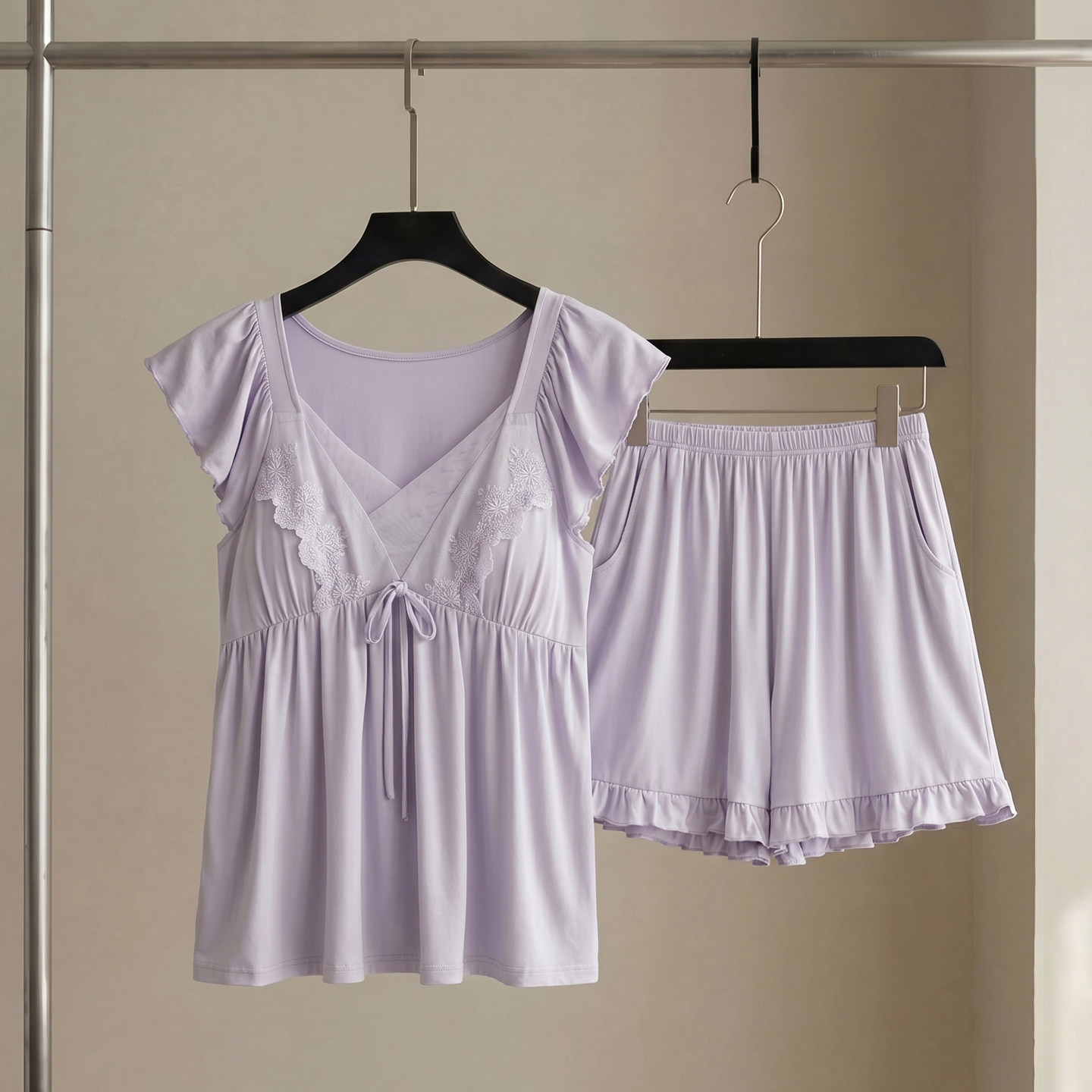 SLEEPTIGHT莫代尔睡衣女夏季带胸垫短袖短裤紫色纯欲风夏天家居服