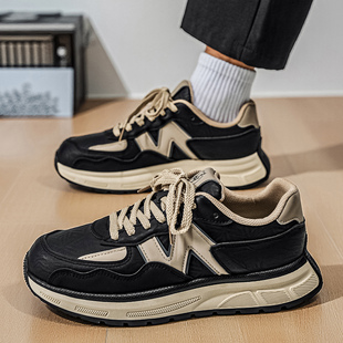 潮流百搭休闲学生跑步运动厚底皮面老爹鞋 秋冬季 2025新款 潮牌男鞋