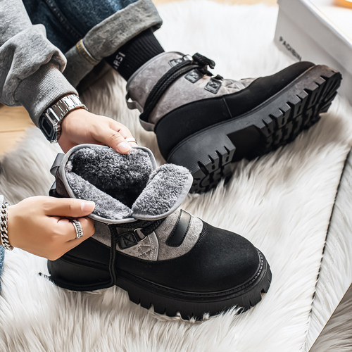 2025新品防寒厚底寒冬保暖马丁靴高帮雪地靴户外工装靴机车靴潮男