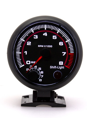 汽车改装转速表95mm白光黑面指针带底座12V赛车3.75英寸通用仪表