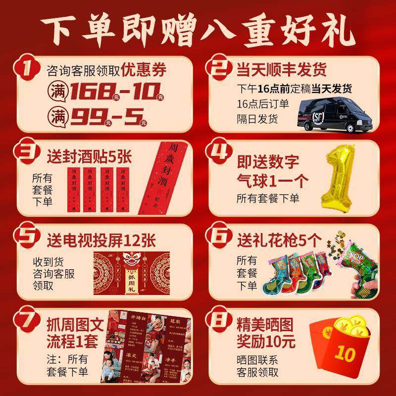 置XMN龙宝宝一生周岁礼日布氛围感场景饰抓周宴用品全套kt板装背