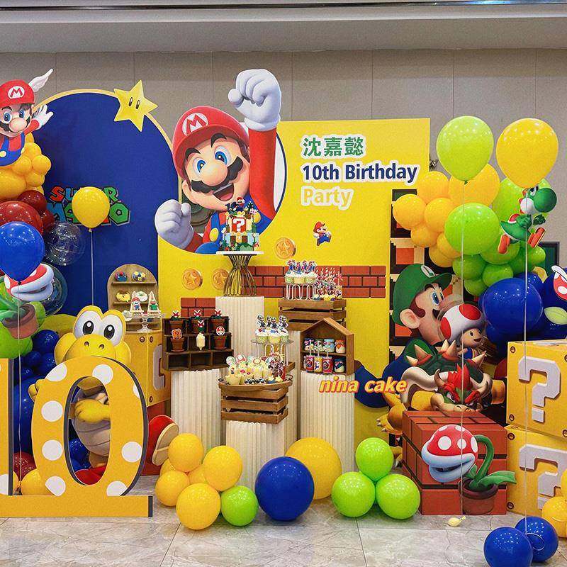 超TML级玛丽主题男生女孩10场岁日装扮定制KT板气置球景氛围布拍