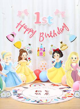 女孩白雪公主艾莎美人鱼儿童生日派对定布置布装饰周场岁景置kNKB