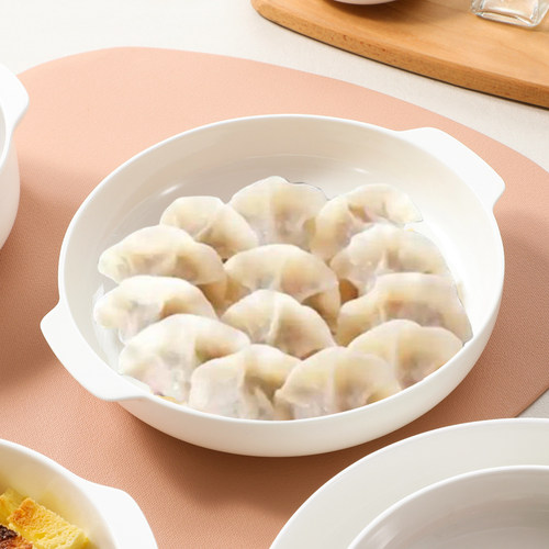 饺子盘带耳防烫骨瓷陶瓷带耳碗空气炸锅蒸蛋羹专用碗微波炉深盘