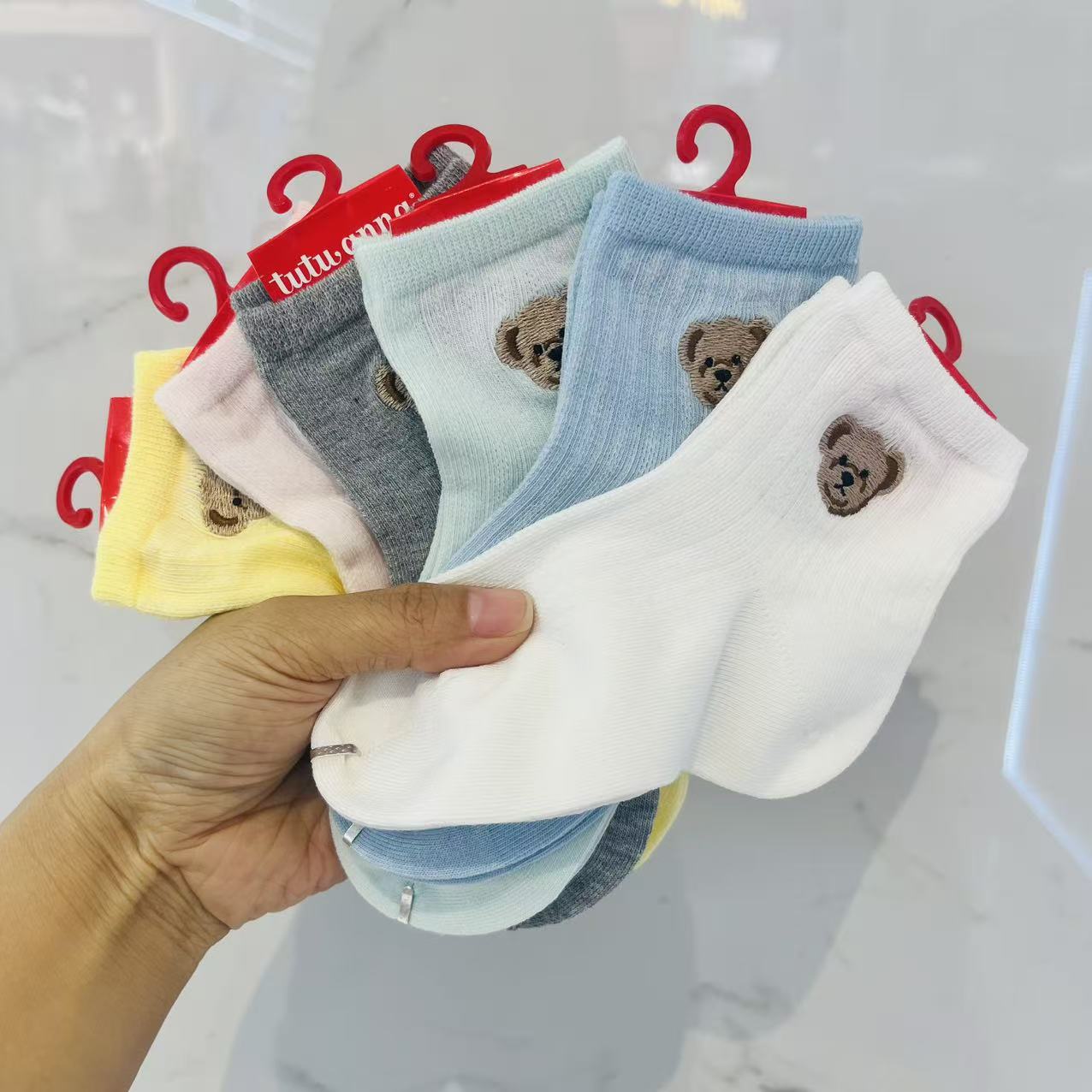 tutuanna小熊刺绣棉质儿童袜子